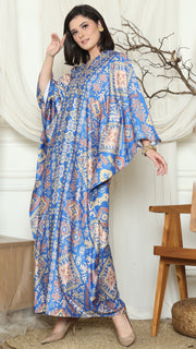 Blue Ikat Gold Long Sleeve Kaftan