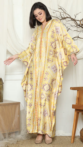 Yellow Ikat Gold Long Sleeve Kaftan