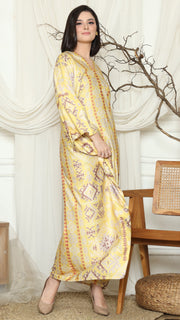 Yellow Ikat Gold Long Sleeve Kaftan