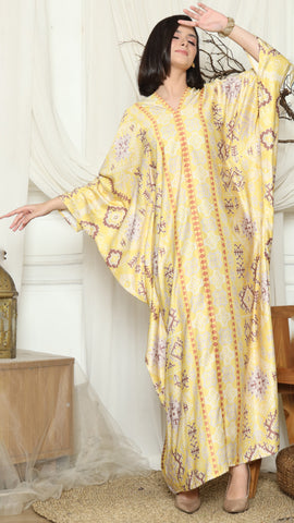 Yellow Ikat Gold Long Sleeve Kaftan