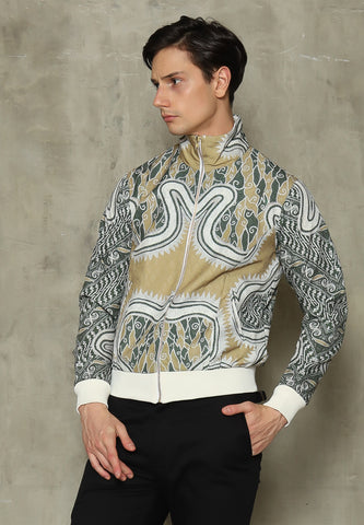 Brown Abstract Batik Bomber Man Jacket
