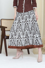 BROWN IKAT FRINGE SKIRT