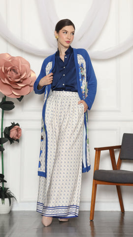 BLUE MONOGRAM FLORAL CARDIGAN AND PANTS SET