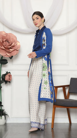 BLUE MONOGRAM FLORAL CARDIGAN AND PANTS SET