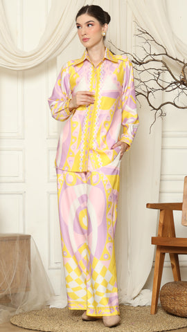 Yellow Pink  Abstract Shirt with Pant Set