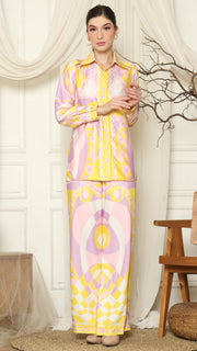 Yellow Pink  Abstract Shirt with Pant Set