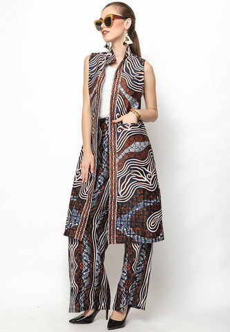 Brown Kanzi Batik Vest Set with Pants