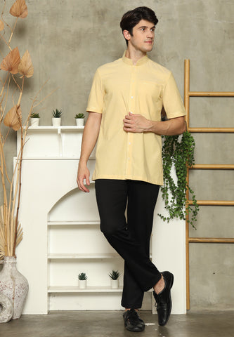 Yellow Mandarin Collar Man Shirt