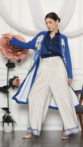 BLUE MONOGRAM FLORAL CARDIGAN AND PANTS SET