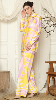 Yellow Pink  Abstract Shirt with Pant Set