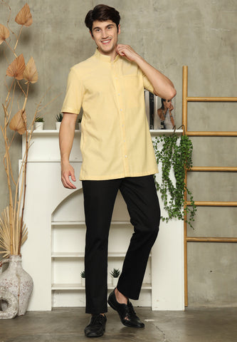 Yellow Mandarin Collar Man Shirt