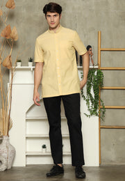 Yellow Mandarin Collar Man Shirt