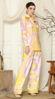 Yellow Pink  Abstract Shirt with Pant Set