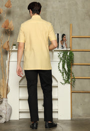 Yellow Mandarin Collar Man Shirt