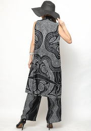 Black and White Kanzi Batik Vest Set with Pants