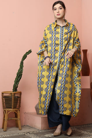 Yellow Abstract Button Kaftan