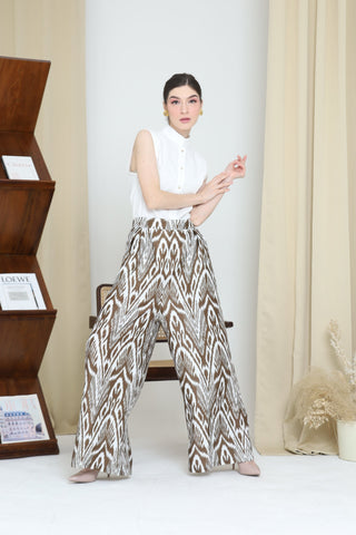 BROWN IKAT WIDE LEG PANTS