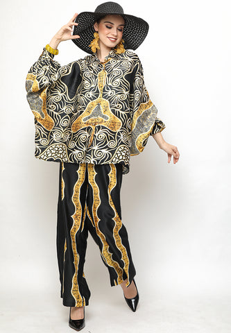 Yellow Black Batik Tunik Set with Pants