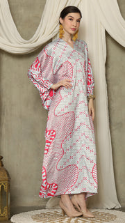 Pink Aqua Long Sleeve Batik Kaftan