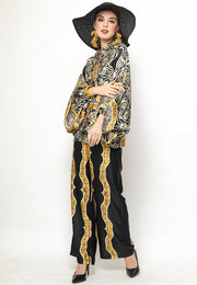 Yellow Black Batik Tunik Set with Pants