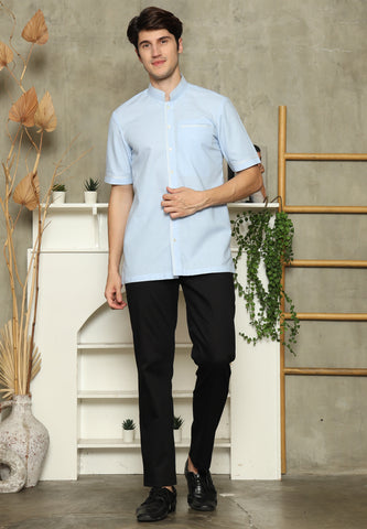 Light Blue Mandarin Collar Man Shirt