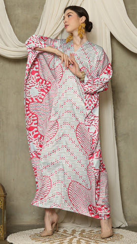Pink Aqua Long Sleeve Batik Kaftan