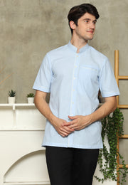 Light Blue Mandarin Collar Man Shirt