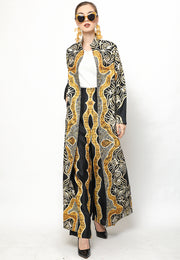 Yellow Black Kanzi Batik Long Outer Set with Pants