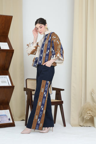 Brown Blue Fringe Ikat Outer