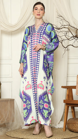 Purple Ikat Long Sleeve Kaftan