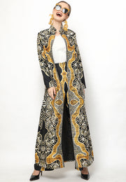 Yellow Black Kanzi Batik Long Outer Set with Pants