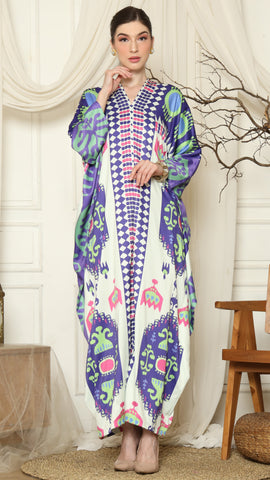 Purple Ikat Long Sleeve Kaftan