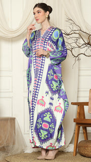 Purple Ikat Long Sleeve Kaftan