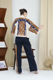 Brown Blue Fringe Ikat Outer