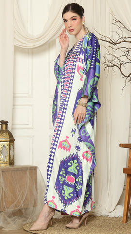 Purple Ikat Long Sleeve Kaftan