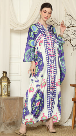 Purple Ikat Long Sleeve Kaftan