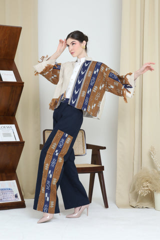 Brown Blue Fringe Ikat Outer