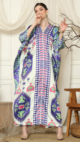 Purple Ikat Long Sleeve Kaftan