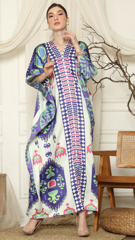 Purple Ikat Long Sleeve Kaftan