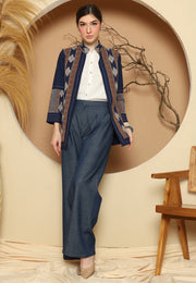 Blue Vintage Ikat Outer With Detail Stich