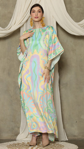 Green Short Sleeve Abstract Kaftan