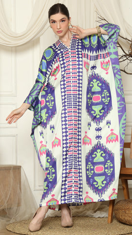 Purple Ikat Long Sleeve Kaftan