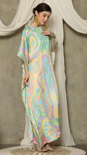 Green Short Sleeve Abstract Kaftan