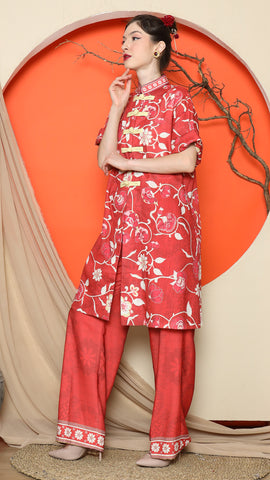 RED FLORAL CHONGSAM PANT SET