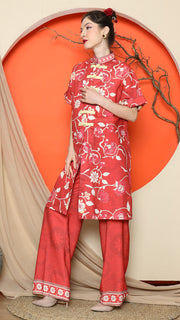 RED FLORAL CHONGSAM PANT SET