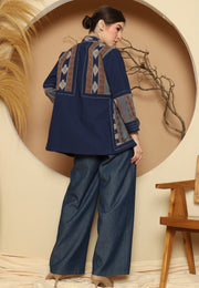 Blue Vintage Ikat Outer With Detail Stich