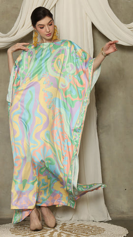 Green Short Sleeve Abstract Kaftan