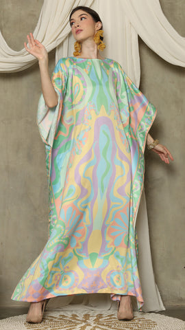 Green Short Sleeve Abstract Kaftan