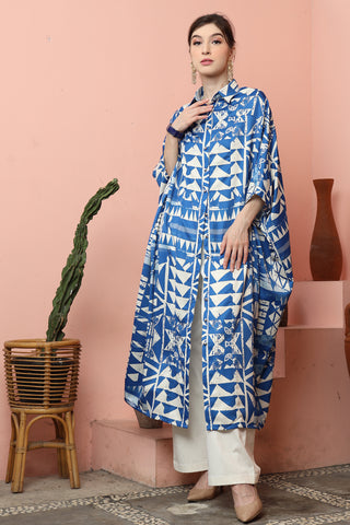 Blue Abstract Button Kaftan