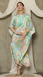 Green Short Sleeve Abstract Kaftan